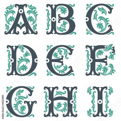 Vector: vintage alphabet. Part 1 vintage alphabet. Part 1