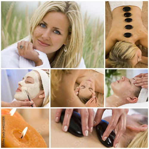 Photo: Montage of Beautiful Women Relaxing At Spa Montage of Beautiful Women Relaxing At Spa