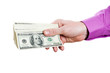 Hand money isolated over white.