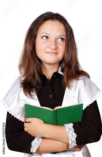 Photo: schoolgirl with books isolated schoolgirl with books isolated