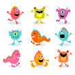 set of cute little monsters