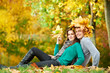 Couple at autumn outdoors