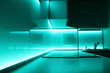 modern luxury kitchen with turquoise led lighting