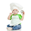kitchen boy with ladle isolated on white