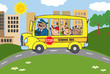 School Bus Heading To School With Happy Children