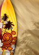 Surfboards on sand color background with space
