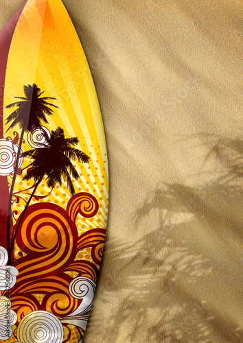 Illustration: Surfboards on sand color background with space Surfboards on sand color background with space