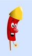 Cheerful New year's rocket with a burning fuse