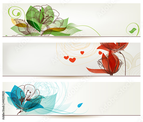 Vector: Retro romantic floral banners Retro romantic floral banners