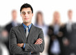 Businessman in front of his team