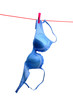 blauer BH auf roter Wäscheleine