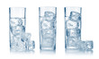 Set of glasses with fresh cool carbonated water and ice