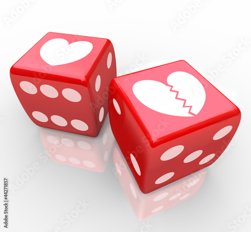 Illustration: Broken Heart on Dice Risking Love Relatioship Hearts Broken Heart on Dice Risking Love Relatioship Hearts