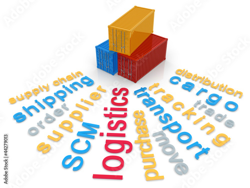 Illustration: Logistics Word Cloud with Container Logistics Word Cloud with Container