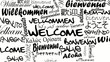 Welcome International black and white words cloud animation