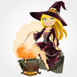 Vector: Beautiful witch in the boiler with a potion Beautiful witch in the boiler with a potion