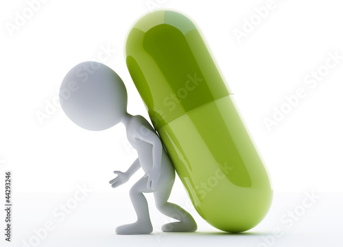 Illustration: 3d humanoid character with a green capsule 3d humanoid character with a green capsule