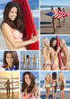 Montage Three Young Women on a Beach with Surfboards