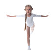 Blonde girl performing gymnastic exercises