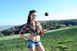 Photo: lover of nature plays to blow up an apple lover of nature plays to blow up an apple