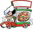 Hand-drawn Vector illustration of an Italien pizza dilevery car