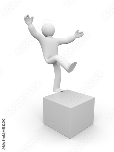 Illustration: 3d small man balancing on one leg 3d small man balancing on one leg