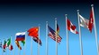 Flags blowing differently, a "nations disagreeing" metaphor