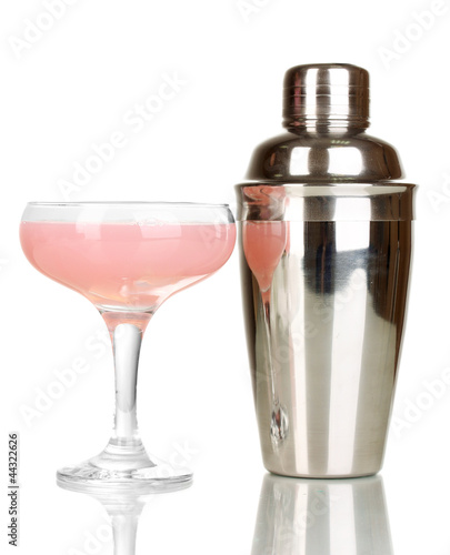 Photo: Tasty pink cocktail isolated on white Tasty pink cocktail isolated on white