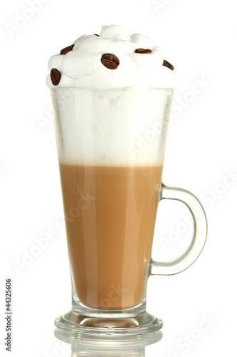 Photo: glass of fresh coffee cocktail isolated on white glass of fresh coffee cocktail isolated on white
