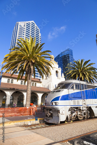 Photo: Diesel locomotive; San Diego, California. Diesel locomotive; San Diego, California.