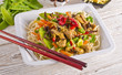 Photo: Noodles with pork and vegetables in plum sauce Noodles with pork and vegetables in plum sauce