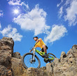 Person riding a mountain bike on a sunny day