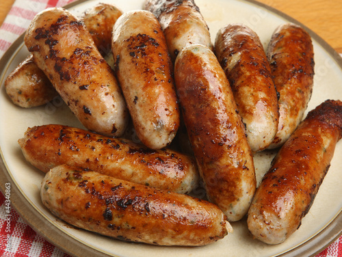 Photo: Cooked Pork Sausages on Plate Cooked Pork Sausages on Plate