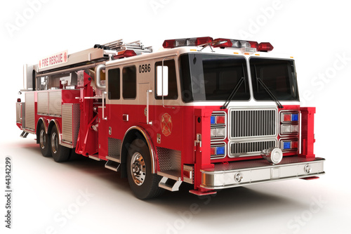 Photo: Firetruck on a white background. Firetruck on a white background.