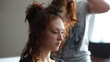 Model visage hairstyle for photography in studio.