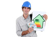 Electrician with cash and a ratings symbol