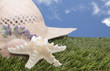 beach hat with starfish on grass