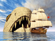 Seeungeheuer mit Segelschiff