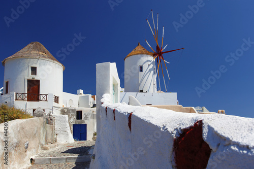  Santorini island with windmill in Greece