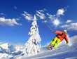 Skier skiing downhill in mountains