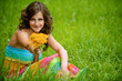 Photo: woman with bouquet of yellow flowers woman with bouquet of yellow flowers