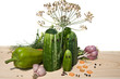 Fresh vegetables in a glass jar. Salting.