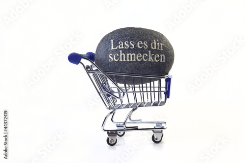 Photo: Einkaufswagen mit Stein Lass es Dir schmecken Einkaufswagen mit Stein Lass es Dir schmecken