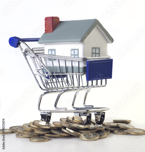 Foto: Einkaufswagen mit Haus Einkaufswagen mit Haus