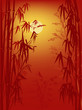 bamboo and dragonflies on red background