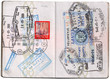 Passport pages with travel stamps - traveler's visas