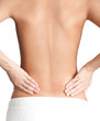 Loin of an athletic woman, isolated, white background