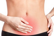 Stomachache,  touching with one hand, isolated, white background
