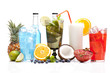 Exotic alcohol drinks set with fruits