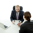 Photo: beard business man brunette woman at desk sign contract beard business man brunette woman at desk sign contract